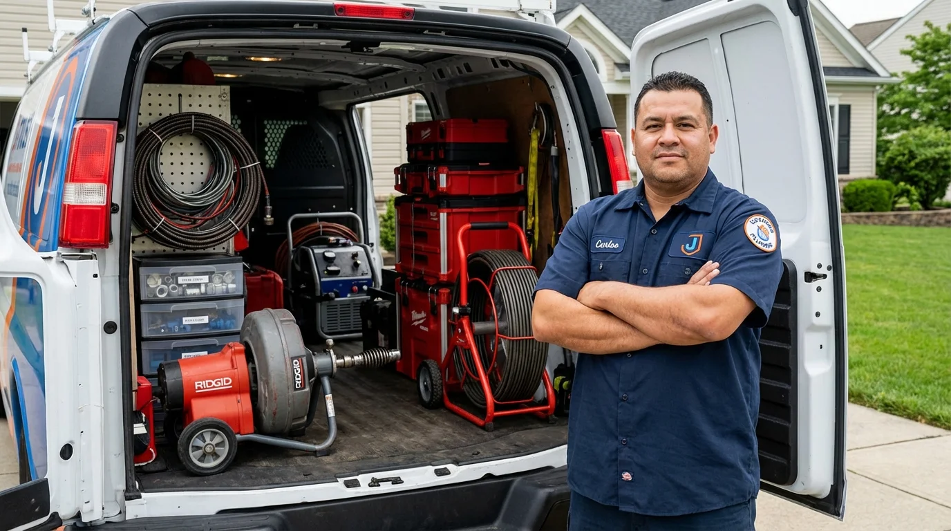 Professional drain cleaning equipment and Johns Plumbing LLC plumber in Leeds
