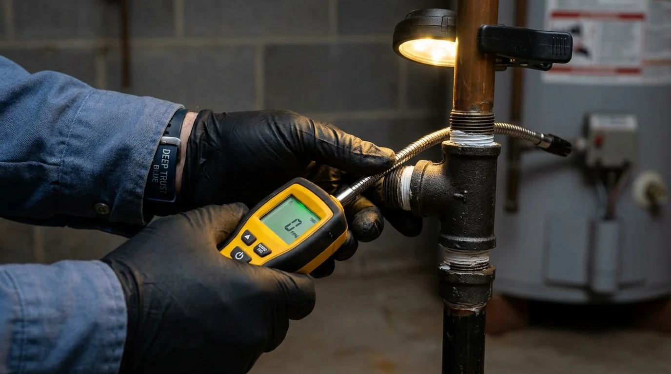 Gas leak detection with electronic sniffer by Johns Plumbing LLC in Leeds